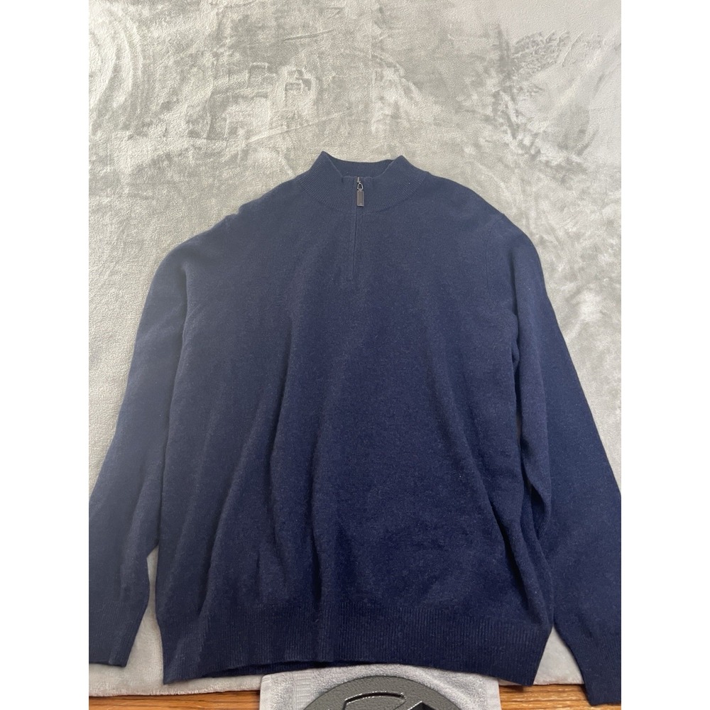 Christian Lacroix Mens Jacket XL Navy Blue 100% 2-Ply Cashmere 1/4 Zip Sweater